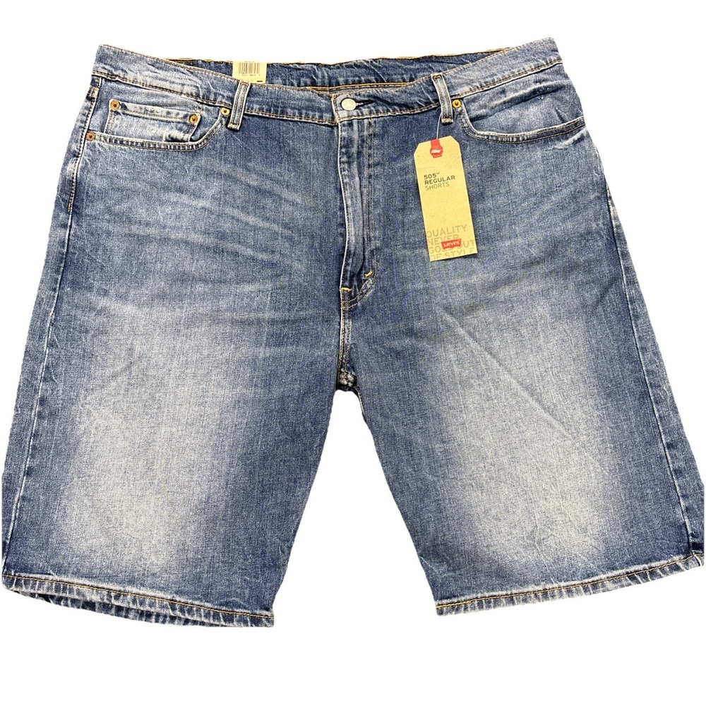 Levis 505 Regular Fit Shorts Mens 42x11 Blue Denim Faded Workwear Jorts NEW